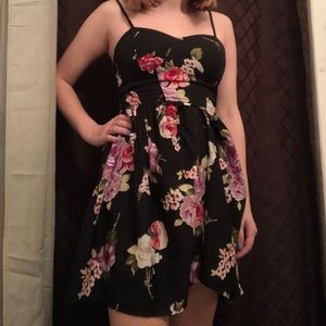 Spaghetti strap black floral dress
